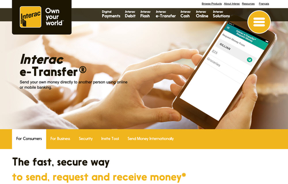 Interac e-Transfer website